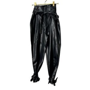 Lucy Paris - Faux Leather Ankle Tie Pants (Black)
